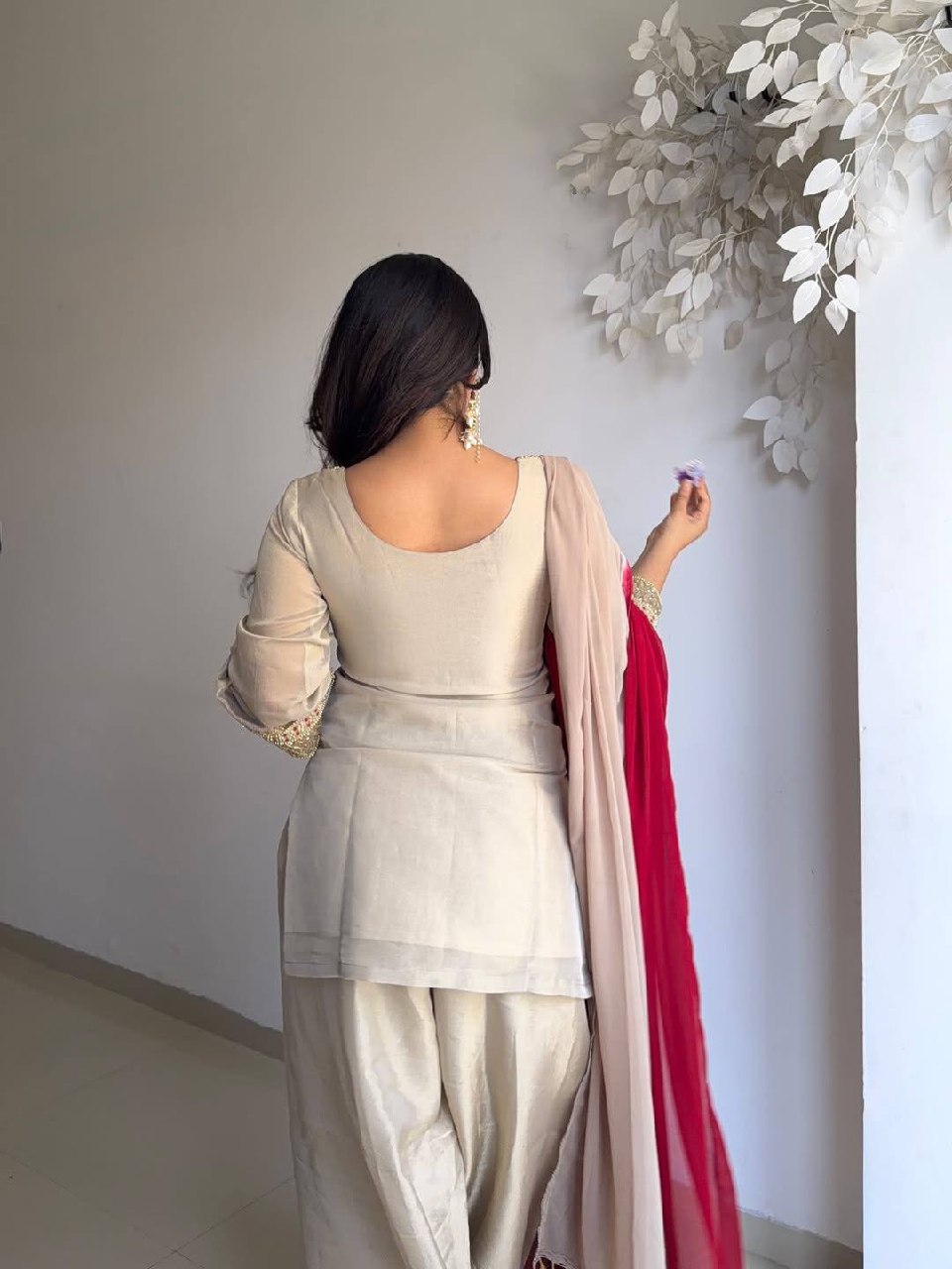 The Cinematic Cream & Ruby Salwar Set
